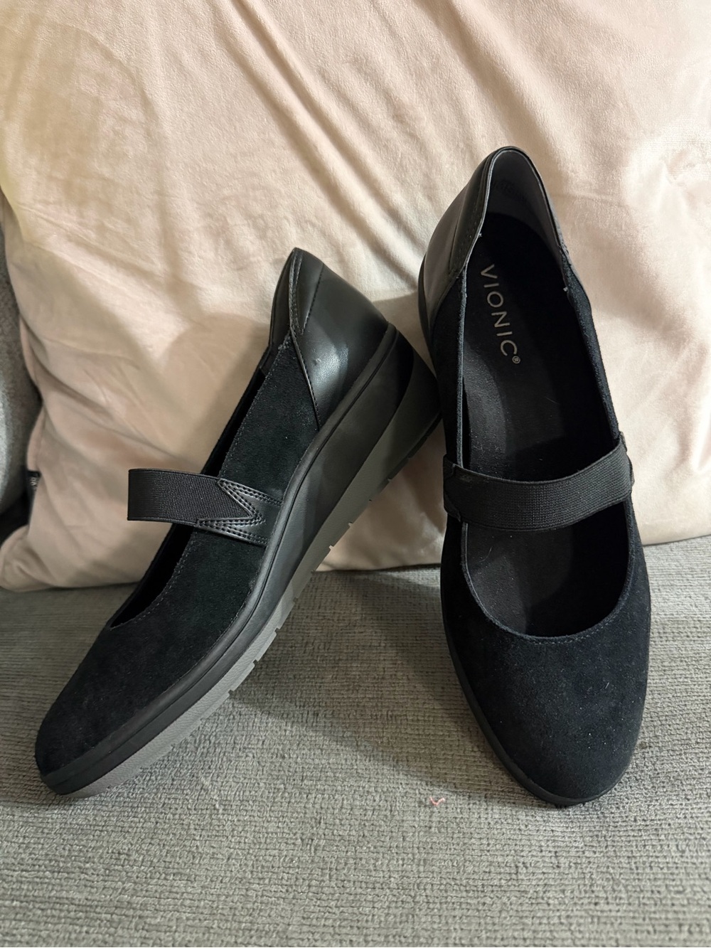 Vionic Black Mary Jane Platform Flats